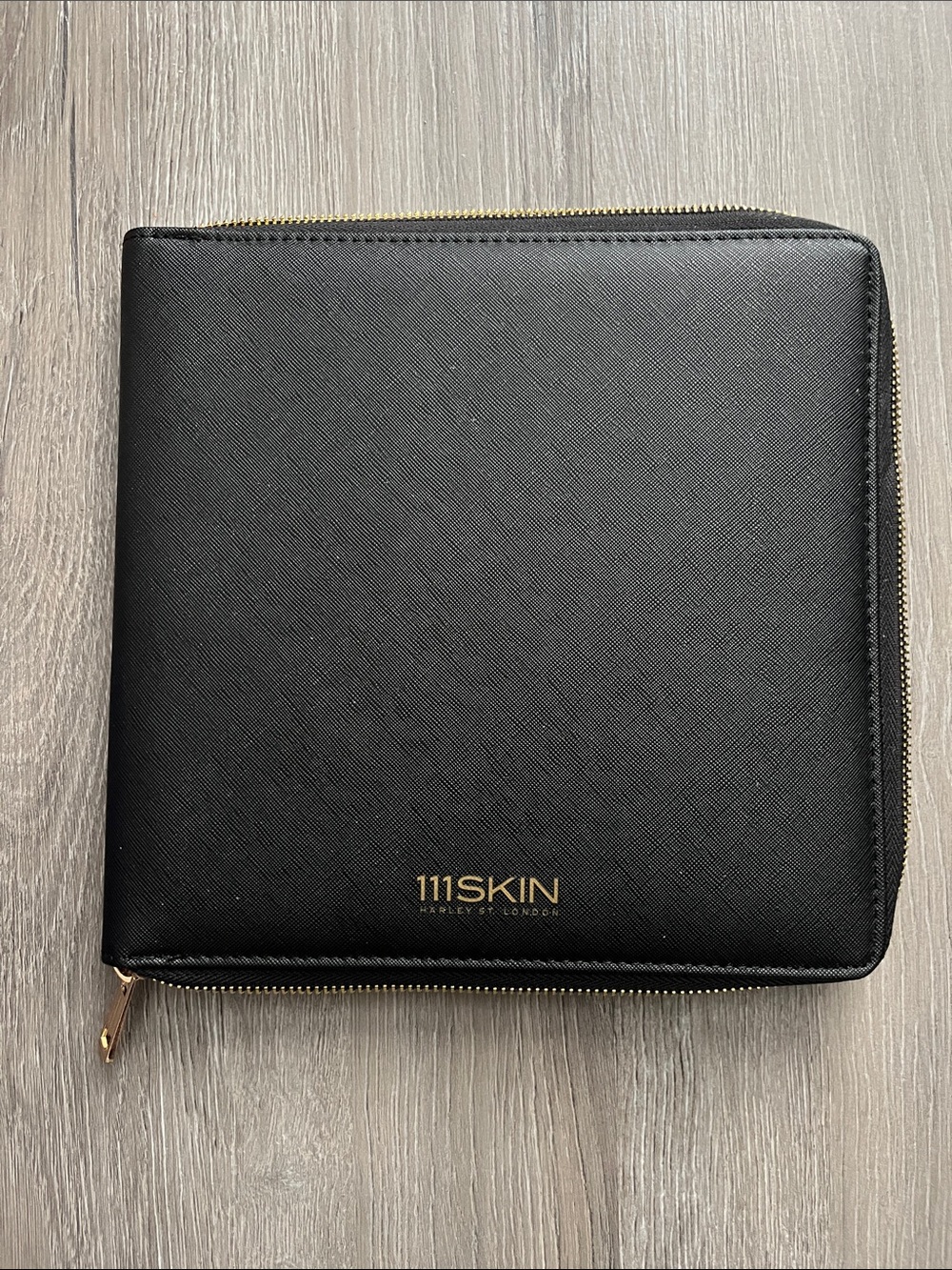 111SKIN Black Faux Leather Zip Small portFolio with Gold Logo